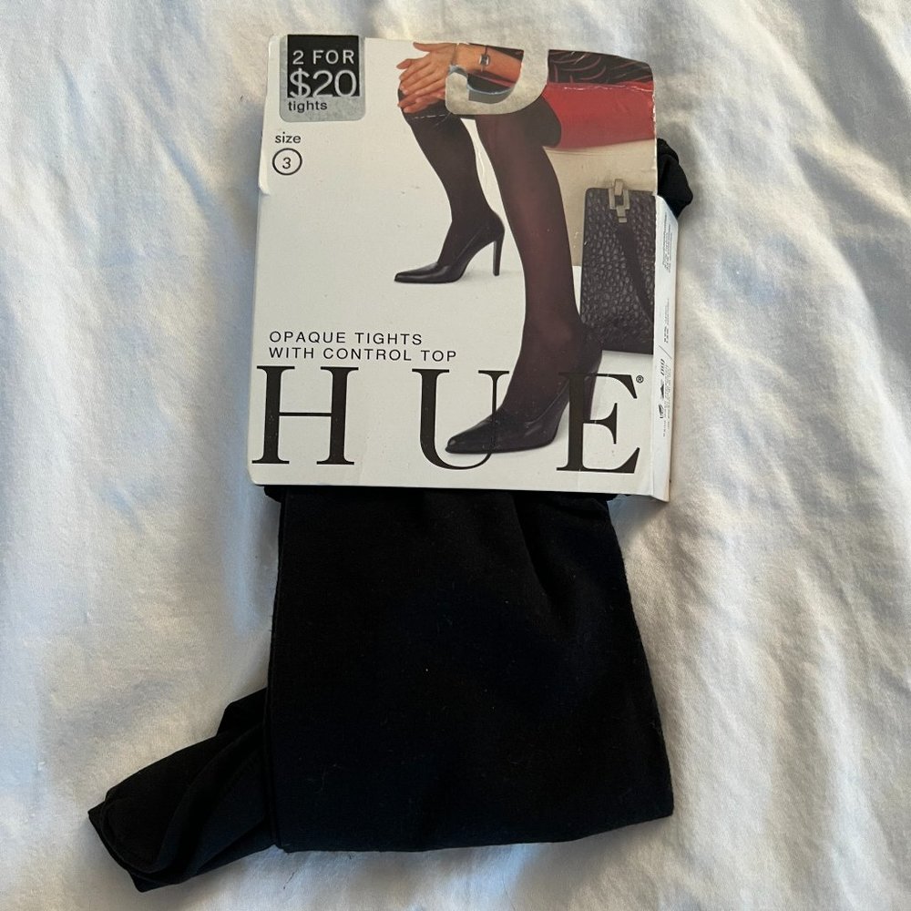 NWT HUE Opaque Tights Black, Plus Size 3